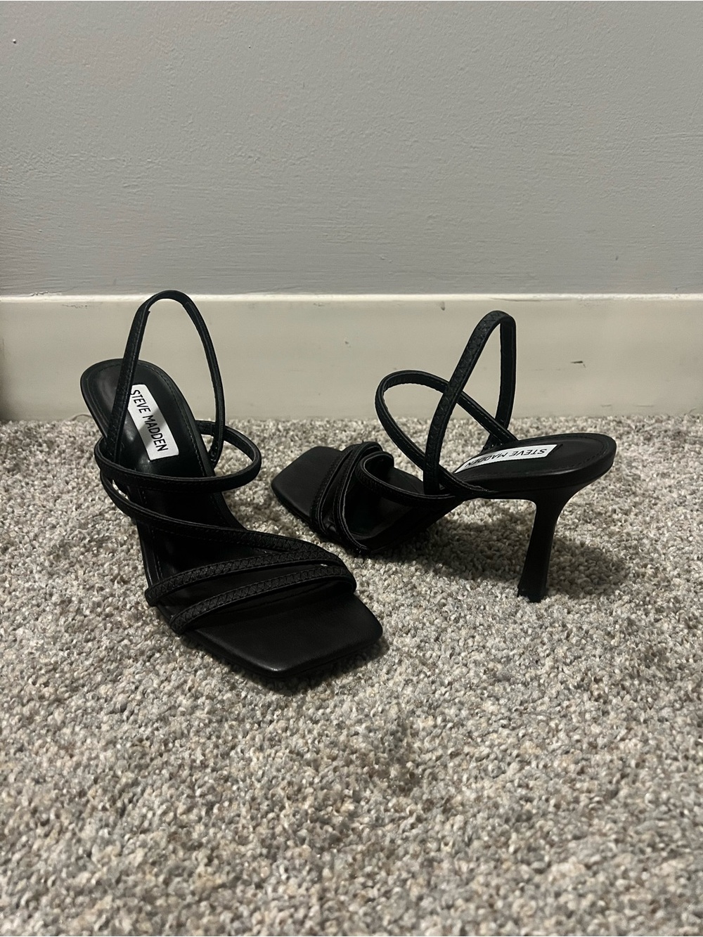 Steve Madden Black Strappy Square-Toe Stiletto Sandals